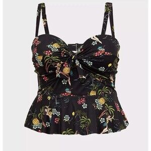 Torrid Vixen Tankini Peplum Top Hula Girl Tie Front Black 4R Push Up